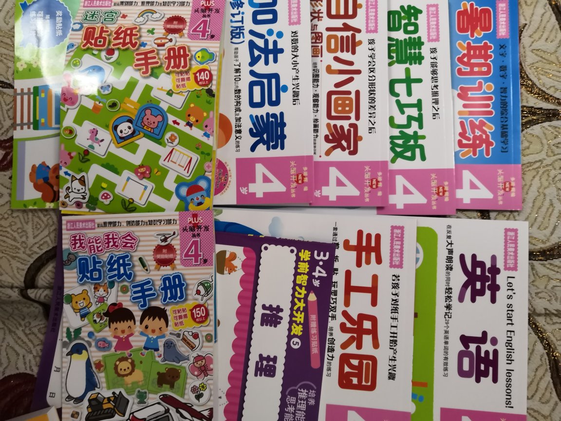 贴纸、启蒙数学、启蒙英语、手工、推理都有，既有趣味又可以让孩子学习知识，很不错的一套丛书。