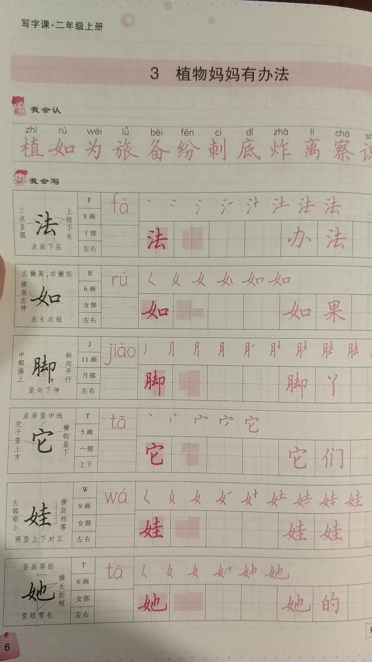 有常用笔画写法，汉字读音，笔顺，部首，结构，写字要点，注意事项，很详细，编的很用心，且是最新版（2018秋二年级上），推荐。