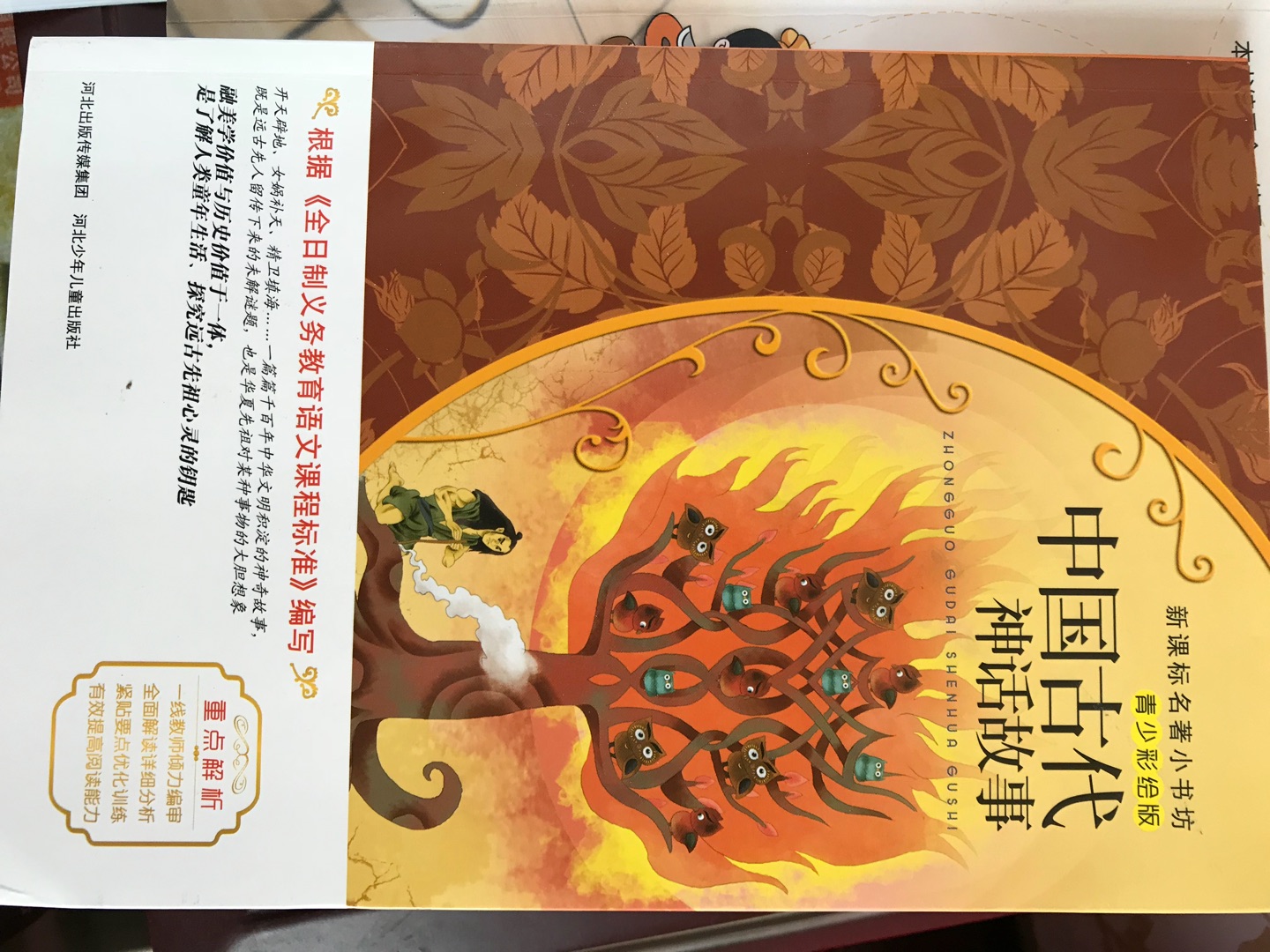 买了中国古代寓言和神话故事，多阅读，陪着一起读