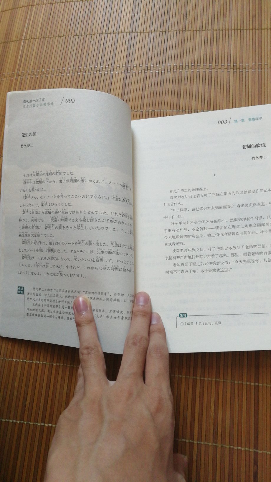 一边日语一边汉字，里面还有例如太宰芥川夏目之类的名篇，蛮好的，挺适合做日语课外阅读的。
