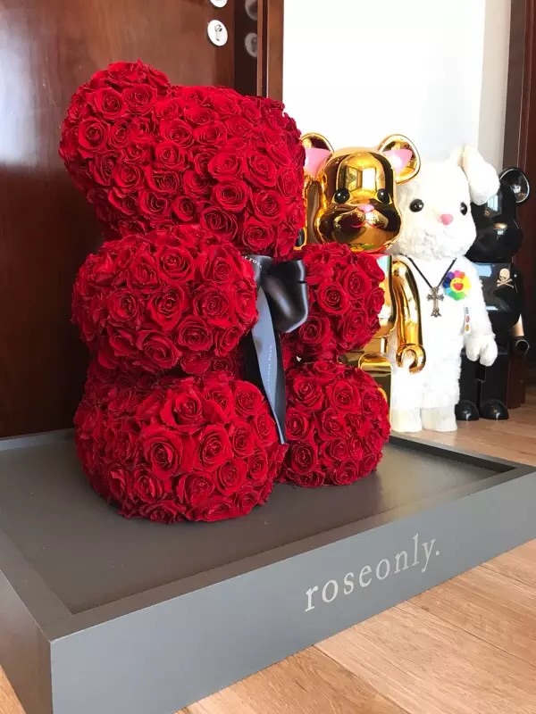 joyflower永生花玫瑰花熊,卡通花束礼盒,送女朋友老婆
