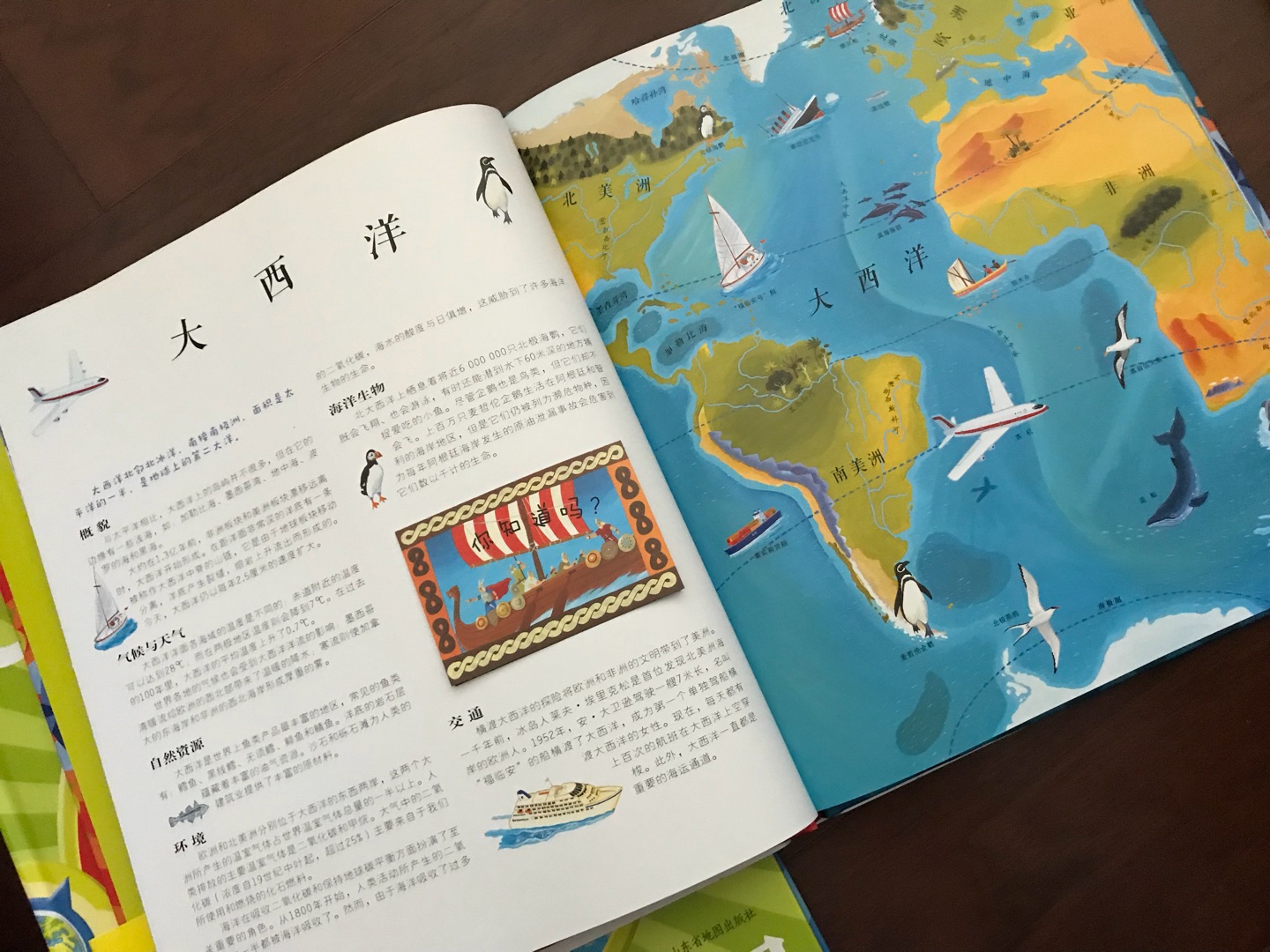一本很出名的世界的书，介绍了世界各种内容，还有国旗贴纸和一张地图，很不错