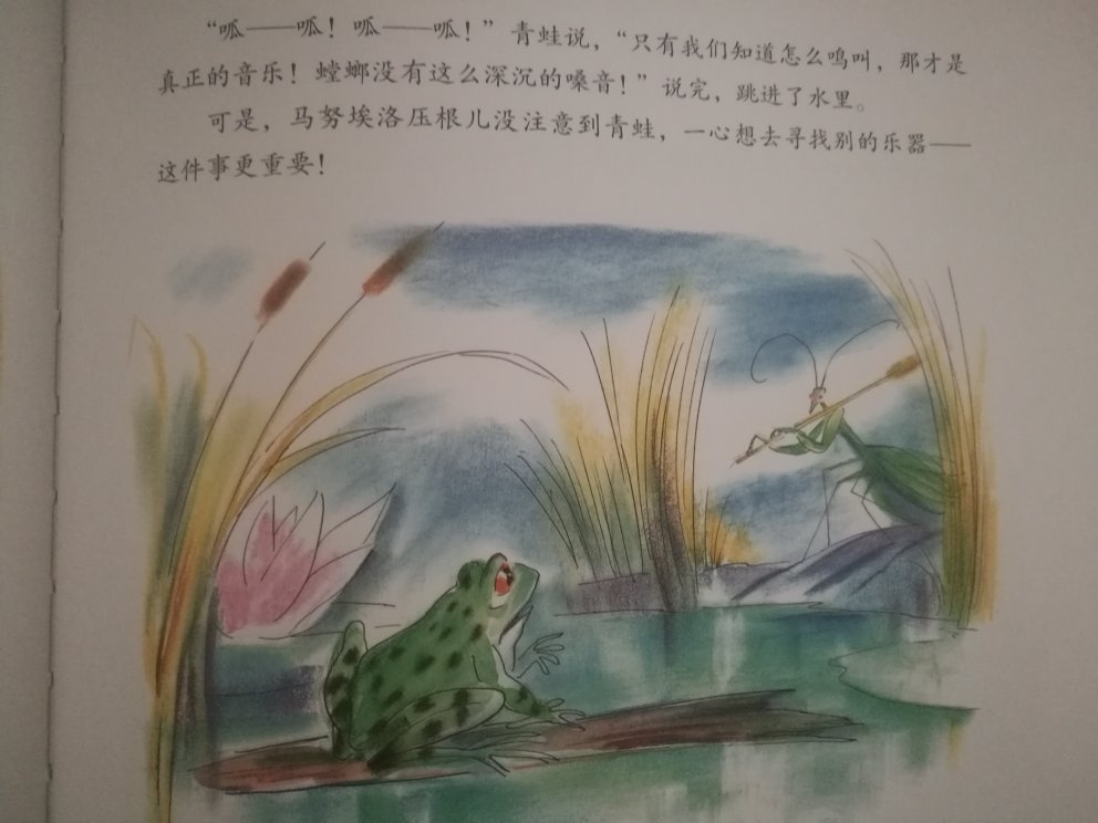 画面很漂亮，淡淡的色彩，描写螳螂的绘本比较少，希望孩子喜欢