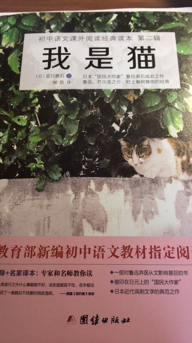 《我是貓》是夏目漱石的代表作了，之前就有聽說，這次99元10件湊單就買了，沒想到還能是初中課外閱讀教材。書有塑封，很乾淨，紙張比較薄，有點透，感覺不像正版的。內容還沒閱讀，有問題再來追評。