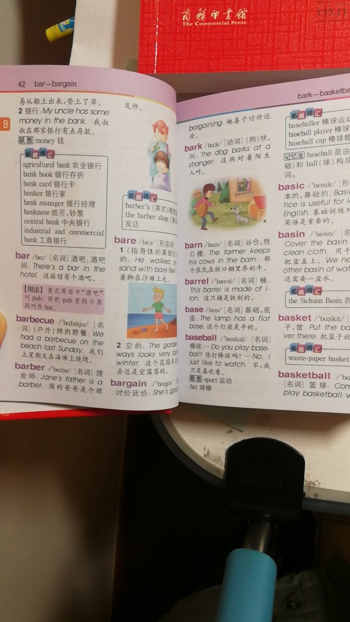 买了两本英语词典，一本牛津词典，一本英汉词典，这本比较适合小学生初学英语的，里面的彩页很漂亮。