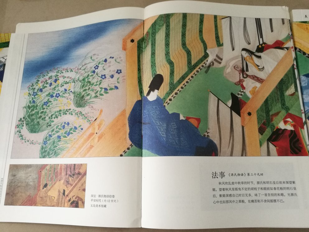 印刷精美，附有出场人物关系全景图和众多日本国宝级绘画作品，如果能换成丰子恺大师的译本就更加完美了。书籍装订方式有点让人担心翻看久了会不会散开。物流很快