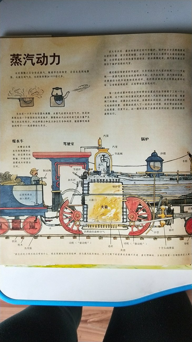 火车头，以前的旧火车，讲述了火车的原理及各部件构造，很好的绘本，三本绘本让孩子对陆上，天上，水里了解一下。
