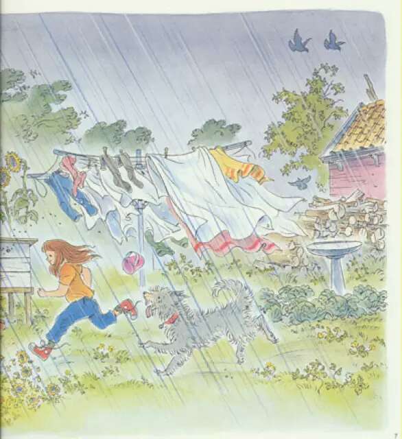 作者彼得·史比尔藉由分格或大垮页画面，细腻流畅地描绘出雨中即景和雨天情味，隐隐透着温馨家居生活的诗意气氛，又通过孩子的视角，呈现他们眼中快乐的雨天小世界。