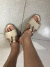百林猴凉拖鞋女夏一字拖夏季孕妇拖鞋人字拖平底坡跟外穿女生真软皮女鞋 米色 38 实拍图