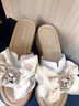 达芙妮拖鞋女外穿凉拖高跟夏年夏季新款凉鞋蝴蝶结厚底坡跟夏天沙滩鞋 米色  跟高5cm 37 (235mm) 实拍图