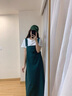唐菓蜜牛仔背带裙女2024夏季新款女装韩版学生显瘦森系洋气减龄连衣裙子 白色T恤+绿色背带裙 M 实拍图