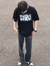 xinshidu春夏季美式高街直筒牛仔裤男款宽松阔腿休闲裤痞帅复古裤子男 SXD838-黑灰色【常规款】 2XL码（建议150-170斤） 实拍图