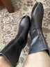 富贵鸟头层牛皮中筒靴女粗跟2023新款秋冬加绒中跟牛皮妈妈短靴女马丁靴 黑色FN0224/0389-1加绒 37 实拍图