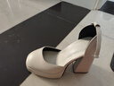 KULLA春秋气质高跟鞋小个子粗跟防水台芭比鞋玛丽珍超高跟鞋 米白色（12cm） 37 实拍图
