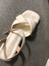 ZHR凉鞋女简约纯色一字带粗跟女鞋摩登方头优雅鞋子女 Y700 米色 35  实拍图
