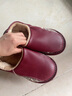 开妮特（Kenniter）秋冬包跟棉拖鞋女士居家室内家用防滑厚底拖软底真皮牛皮保暖鞋男 酒红色 【女士】25cm（适合35-36码） 实拍图