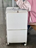 欧遥超大容量行李箱次日达前开盖铝框拉杆箱多功能箱加厚可坐人旅行箱 贝壳白/合金PC箱/可放笔记本电脑 28英寸 【USB+杯架+侧挂钩+支架】 实拍图