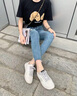 启动引擎（Qidongyinqing）复古蓝破洞牛仔裤女小脚春秋季新款百搭紧身高腰显瘦弹力铅笔裤子 复古蓝（九分）破洞款 25 实拍图