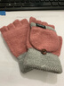 浩冠 手套女冬季半指女士兔羊毛秋冬天打字保暖韩版可爱翻盖手套露指加厚 皮粉加灰 均码 实拍图