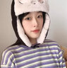 广月蓝雷锋帽女冬季可爱小狐狸毛绒帽子女防寒保暖护耳棉帽加厚加绒帽子 黑色 通用 实拍图