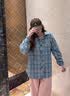OEMG 新款潮流牌复古格子衬衫男士女情侣大码翻领长袖衬衣高级感外套 蓝格 【高品质】 XL [建议110-130斤] 实拍图