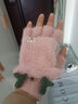 暖芬（NuanFen）手套女秋冬季保暖骑行毛绒写字办公骑行可爱卡通翻盖半指节日礼物 实拍图