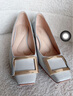 他她女鞋粗跟单鞋真皮方头休闲鞋高跟浅口鞋子7YO01AQ4 兰灰 35 实拍图