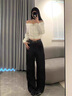 妙奕嘉休闲裤女黑色裤子女士工装裤新款夏季女裤宽松阔腿裤春秋款运动裤 黑色系扣双侧大口袋直筒工装长裤 L 【建议111-125斤】 实拍图