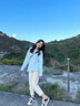 舒芳蝶（shufangdie）春装针织开衫两件套女高级感慵懒风盐系穿搭毛衣垂感阔腿裤套装潮 蓝色毛衣+杏色阔腿裤 M 实拍图