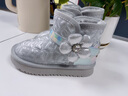 百丽童鞋冬季独家款儿童雪地靴女童加绒保暖棉鞋宝宝靴子 银色30码 实拍图