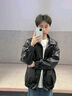OEMG美式机车PU皮衣外套男女春秋冬季痞帅高街潮流宽松情侣夹克上衣服 黑色常规款 XL [建议125-140斤] 实拍图