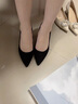 7or9 黑茶 黑色单鞋舒适职业细跟5cm百搭尖头空气棉高跟鞋送女友礼物 黑茶（宽楦版） 配饰需要另外购买 35 实拍图