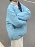 花田衣亩羽绒服女2024新款秋冬季圆领轻薄宽松中长款慵懒风外套90%白鸭绒 蓝色 90%鸭绒圆领 L#推荐体重（105-150斤） 实拍图