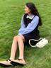 达芙妮芭蕾舞鞋女外穿2025新款夏季复古交叉绑带法式猪鼻子鞋配裙子单鞋 实拍图
