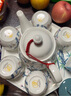 金岚玉唐山骨瓷水具套装家用简约客厅茶壶套装茶具花茶茶杯中式陶瓷水具 青雀之喜-托盘+玉兰壶+6水杯无柄 实拍图