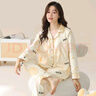 婧麒月子服春夏哺乳产后孕妇睡衣喂奶家居服套装夏季薄款带胸垫 淡黄表情/四季款180g M 实拍图