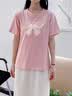 红蜻蜓春夏季重工印花短袖女T恤蝴蝶结装饰体恤女士2026新款设计感上衣 粉色短袖 L 实拍图