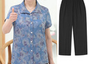 恒源祥奶奶衬衫夏季妈妈服装短袖上衣翻领70老太太衬衣服老年人女夏装套 蓝色+九分-裤 2XL 建议105-120斤 实拍图
