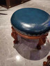 乐满庭美式实木小圆凳客厅泡茶凳子 复古茶几凳雕花小凳子皮凳圆形矮凳 不旋转深蓝色 实拍图