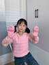 牧萌儿童手套男童女童秋冬季翻盖手套保暖小学生半指写字可爱毛线手套 粉色兔子【半指-翻盖两用】 2-9岁宝宝【高弹力】 实拍图