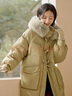 茵曼（INMAN）冬女装新款简约连帽毛领长款羽绒宽松长袖长款九江轻暖羽绒服外套 卡其色 S 实拍图