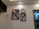 轩棠树 餐厅装饰画现代简约饭厅挂画餐厅墙面装饰壁画北欧饭厅厨房墙画新中式电表箱挂画带钟表 01款 小套（左50*70右50*35+钟表）布艺画黑色框 实拍图