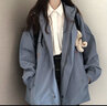 泽攸韩版纯色港风外套女学生春秋长袖连帽宽松百搭休闲工装夹克上衣潮 蓝色双层  适合春秋季 M 建议95-114斤 实拍图