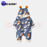 博睿恩男女宝宝连体衣婴儿衣服秋冬季爬服夹棉连帽加厚新生儿外出服 小房子蓝 80cm 实拍图