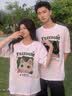 love legend情侣装夏季短袖t恤套装一男一女2024新款网红半袖上衣服学生定制 （猫咪）男灰绿+女灰绿 M 男+S女 实拍图