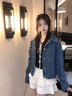 对白新复古回潮丹宁竖条纹牛仔外套女2025秋新款小个子宽松短款上衣 牛仔蓝 S 实拍图
