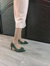 DAPHNE达芙妮单鞋女皮鞋春季新款尖头浅口豆豆鞋低跟粗跟婚鞋玛丽珍女鞋 绿色 跟高2.5cm 37 (235mm) 标准码 实拍图
