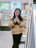 艾莱依短款翻领羽绒服女仿羊羔毛领抽绳收腰鸭绒外套冬 奶咖棕160 实拍图