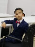 ELPA儿童西服套装男童小西装外套中大童花童礼服男孩格子钢琴演出服装 中蓝橘格5件套：3件套+衬衫+领结 130码 身高121-130cm 重46-54斤 实拍图