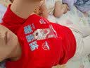 A21新款春秋季休闲百搭短袖女装针织合体圆领短袖印花T恤衫上衣 大红 M 实拍图